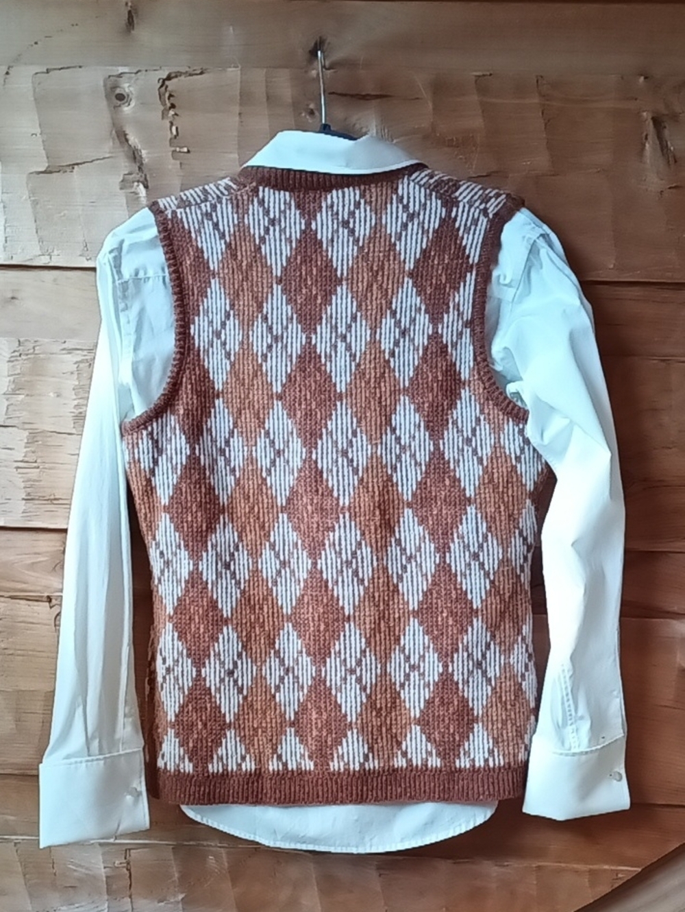 Vintage Rust and Cream Argyle Button-Front Sweater Vest - Picture 7 of 9